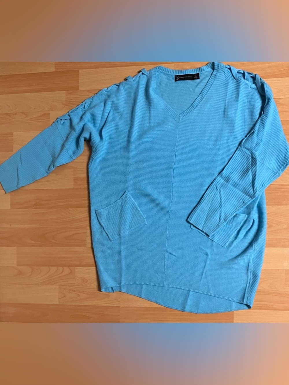New York and Co. Oversized Vibrant Blue V-Neck Sweater w/ Shoulder Openings: S